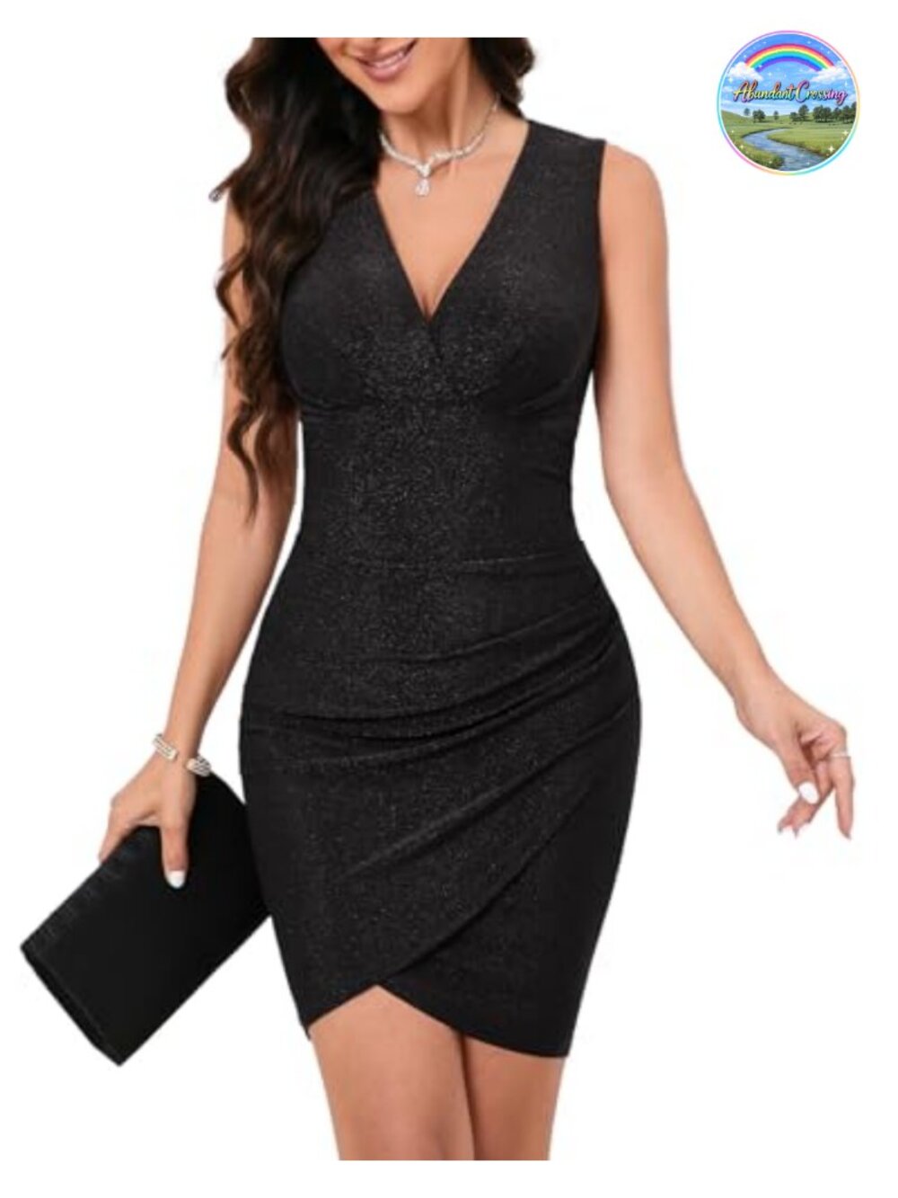 Sequined V-Neck Sleeveless Ruched Bodycon Mini Dress